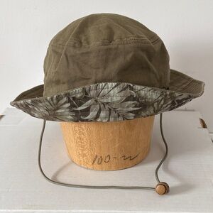 Panama Jack Leaf-Print Olive Bucket Hat with Chin Cord 100% Cotton L/XL